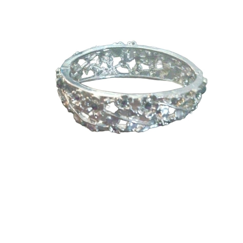 Thick Silvertone Hinged Bangle Bracelet - image 3